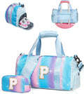 Girls Day Gifts for Kids-Girl Gym Bag with Shoe Compartment, Kid Personalized Weekender Overnight Bags, Initial Travel Tote with Makeup Pouch, Valentines Day Gift (Letter P)