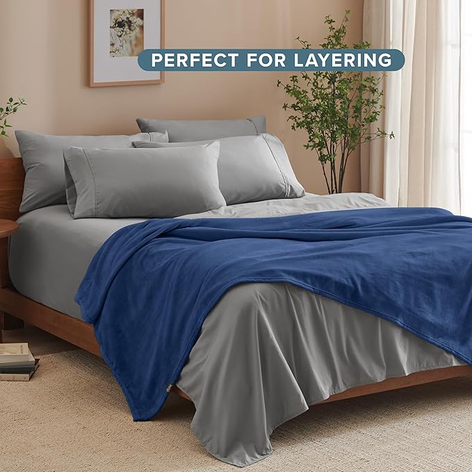 Bare Home Fleece Blanket - Throw Extra Long - Ultra-Soft Lightweight for Bed, Sofa, and Couch - Luxury Microplush - Cozy Warm Blanket (Throw XL, Dark Blue)