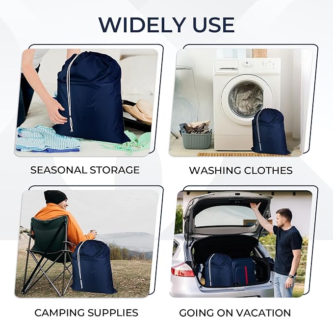 Laundry Bag with Locking Closure Drawstring – Extra Large Heavy Duty 100% Nylon, Large & Foldable Clothes Sack – Lightweight Dirty Laundry Organizer for Travel, Dorm, Gym – L 40" x H 50" (NAVY BLUE)