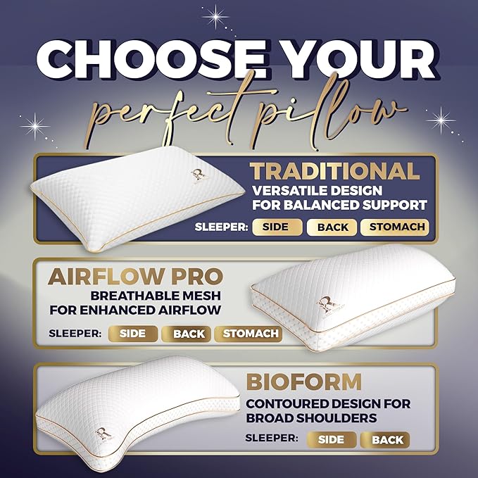 Royal Therapy Queen Memory Foam Pillows 4-Pack - Shredded Memory Foam Pillow for All Sleep Positions - Medium Firm Pillow with Adjustable Loft, Bamboo Rayon Cover, CertiPUR-US, Oeko-TEX Certified