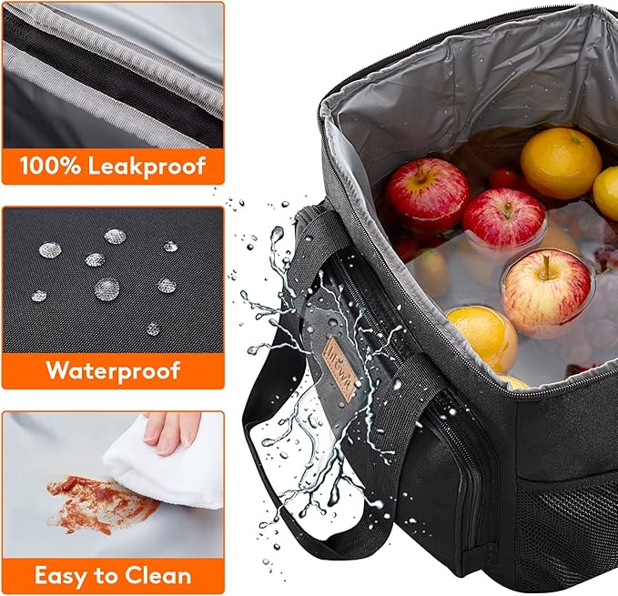 Lifewit Large Lunch Bag Insulated Lunch Box Soft Cooler Cooling Tote for Adult Men Women, Black 40-Can (24L)