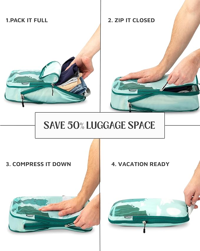 Compression Packing Cubes Set for Travel - Lightweight, Durable Clothes Organizer for Carry-On Luggage and Suitcases by TRIPPED Travel Gear