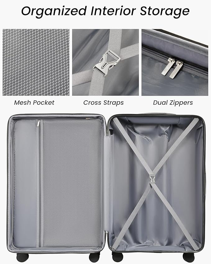 28 Inch Luggage, Expandable Hardside Large Checked Suitcases with Wheels, Blue