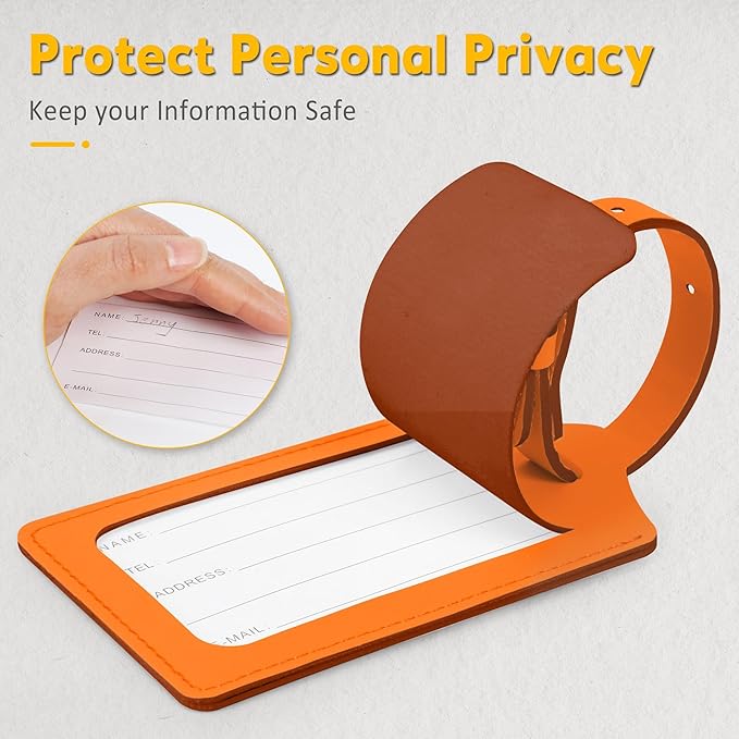 Travelambo Luggage Tags for Suitcases Faux Leather Privacy Protection 16 Pack Bag Tags Travel Accessories Essential, Hot Orange