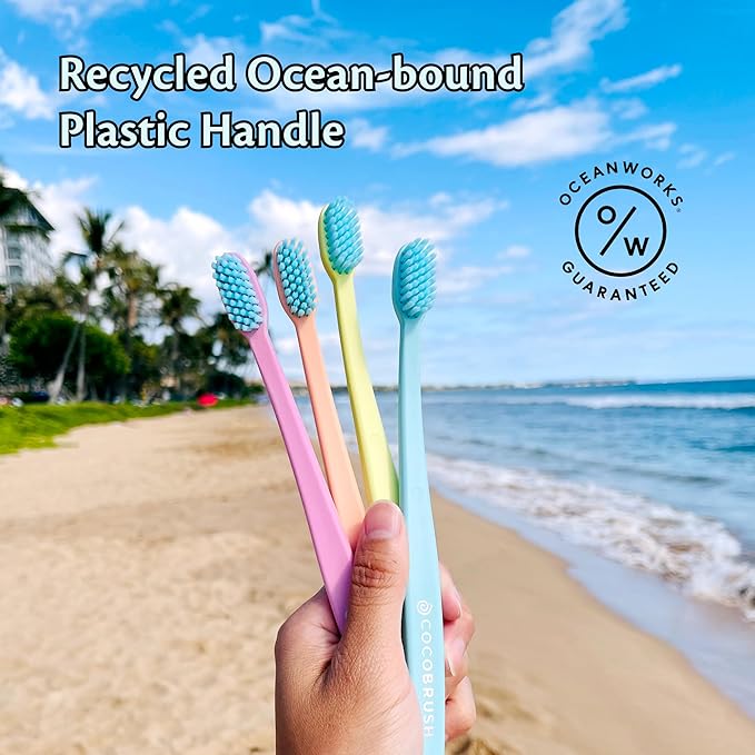 Cocofloss Cocobrush, Ultra-Soft Manual Toothbrush, Dentist-Designed, Gentle on Gums, Made from Recycled Plastic, Limoncello Yellow