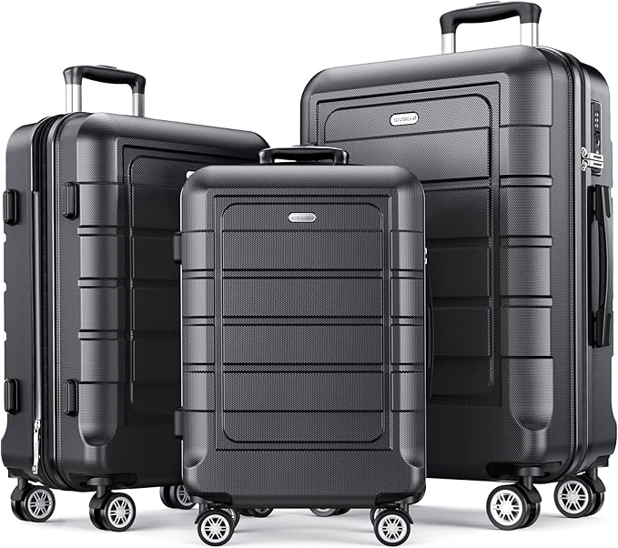 SHOWKOO Luggage Sets Expandable PC+ABS Durable Suitcase Double Wheels TSA Lock Gray