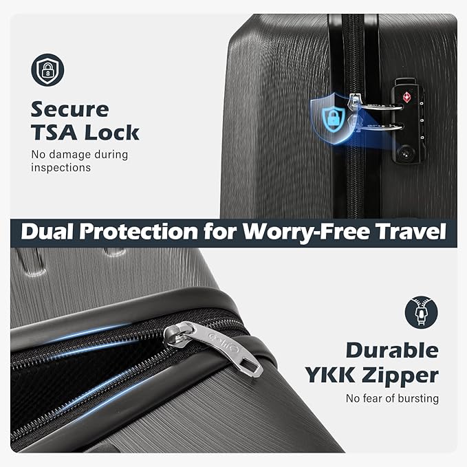 Coolife Luggage Suitcase PC+ABS with TSA Lock Spinner Carry on Hardshell Lightweight 20in 24in 28in(white, S(20in_carry on))