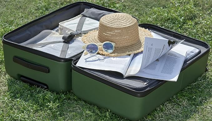Trunk Luggage 26 Inch, Medium Checked Luggage with Double Spinner Wheels, Anti-Burst Zipper, Hard Case PC Suitcase, Lightweight Travel Luggage, TSA Approved (Seaweed Green, Hudson)