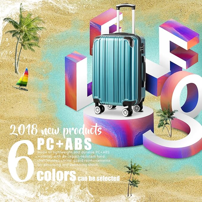 Coolife Luggage Expandable(only 28") Suitcase PC+ABS Spinner 20in 24in 28in Carry on (green new, S(20in)_carry on)