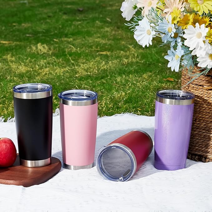MEWAY 20oz Tumbler 8 Pack Double Wall Vacuum Insulated Travel Glitter Mug Bulk, Stainless Steel Tumblers with Lid and Straw, Powder Coated Coffee Cups for Woman(Rainbow White,Set of 8)