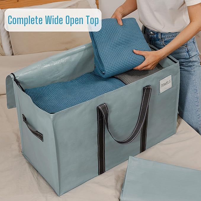 VENO 10 Pack Moving Bags, Heavy Duty, Moving Boxes Alternative, Packing Storage Supplies for Dorm Room Essentials with Zipper for Clothes, Extra Large Totes for Packaging (Light Blue Matte, 10 Pack)