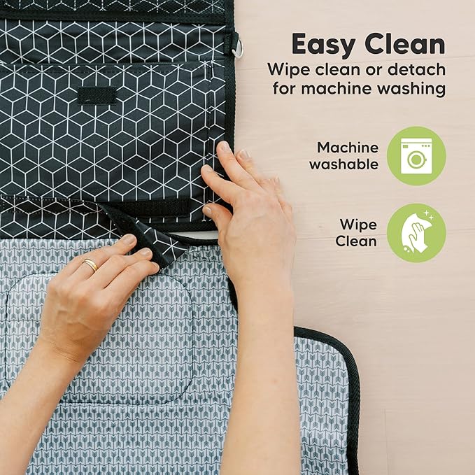 KeaBabies Portable Diaper Changing Pad - Large Waterproof Baby Changing Mat, Compact Travel Diaper Clutch, Functional Pockets Fit Newborn Essentials, Wipeable & Padded Baby Changer (Dino Ridge)