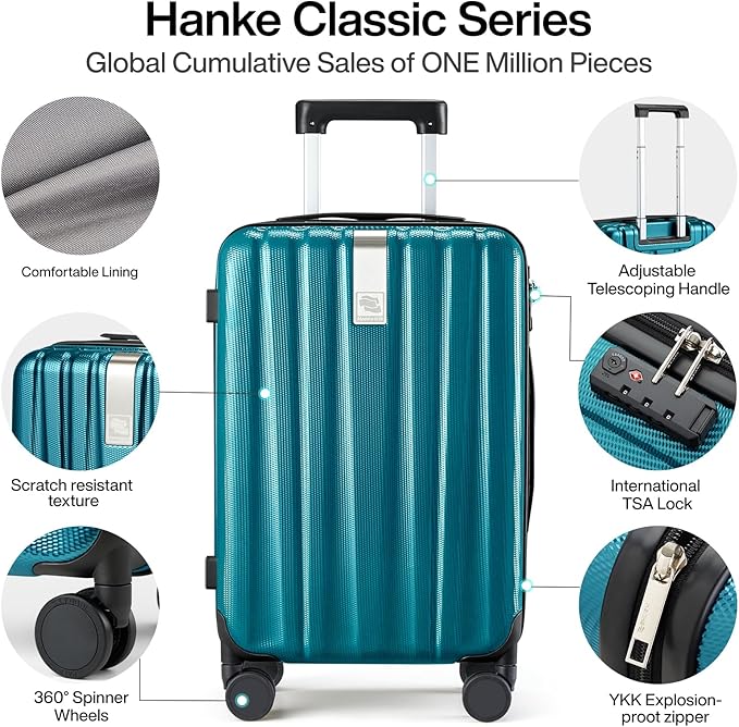 Hanke 24 Inch Luggage Suitcases With Spinner Wheels Lightweight PC Hard Shell Rolling Suitcase With Travel Lock,Checked-Medium 24-Inch(Caribbean Blue)