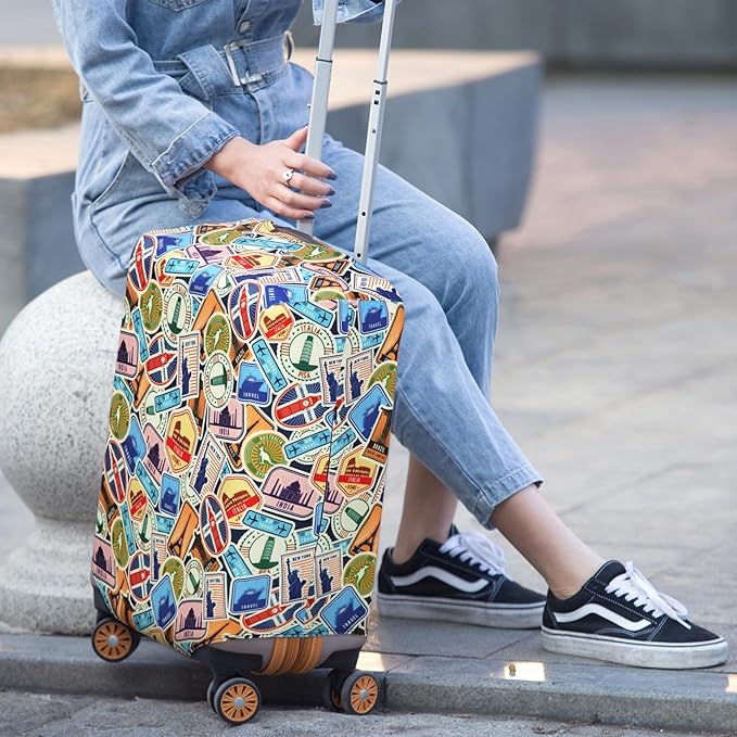 HYPER VENTURE Washable Luggage Cover - Fashion Suitcase Protector Fits 18-22 Inch Luggage (World Voyage, S)