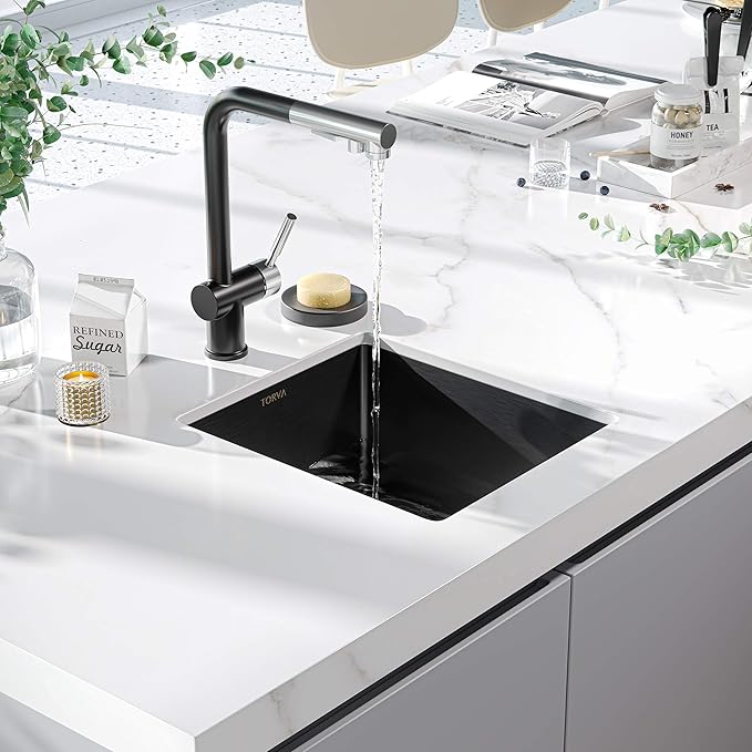 TORVA Bar Sink,TORVA 14 x 18 Inch Undermount Kitchen Sink,Gloss Black PVD Coated Gunmetal Sink,16 Gauge 304 Stainless Steel Single Bowl Wet Bar or Prep Sink with Zero-Radius Corners,Dark Gray