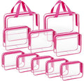 TISRATOK 10 PCS Clear Travel Makeup Toiletry Bag, Plastic PVC Cosmetic TSA Approved Organizer Kit with Zipper Handbag（Rose Red）