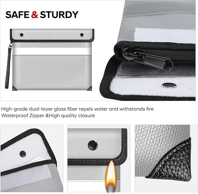 Fireproof Money Bag for Cash,Fireproof Document Bag 5200°F Heat Insulated,Safe Fireproof Storage Pouch with Zipper,8 Layers of Heat Insulated Materials,11 x 7.7 inch(Silvery)
