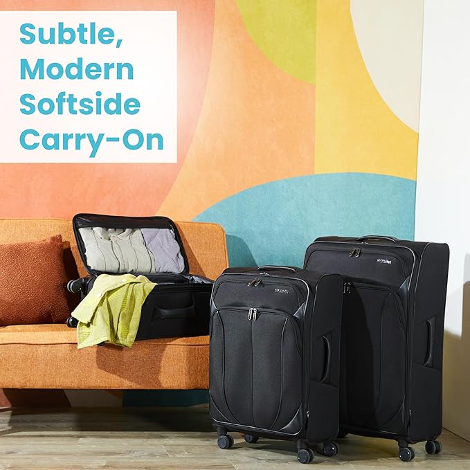 American Tourister 4 KIX 2.0 Softside Expandable Luggage with Spinners, Digital Lavender, 2PC SET (Carry-on/Large)