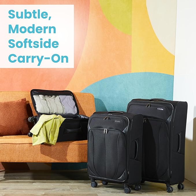 American Tourister 4 KIX 2.0 Expandable Softside Luggage with Spinner Wheels, 28 SPINNER, BLACK