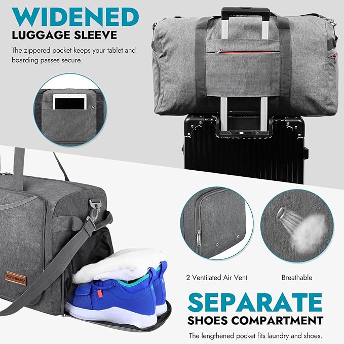 Canway 85L Travel Duffel Bag, Foldable Weekender Bag with Shoes Compartment for Men Women Water-proof & Tear Resistant