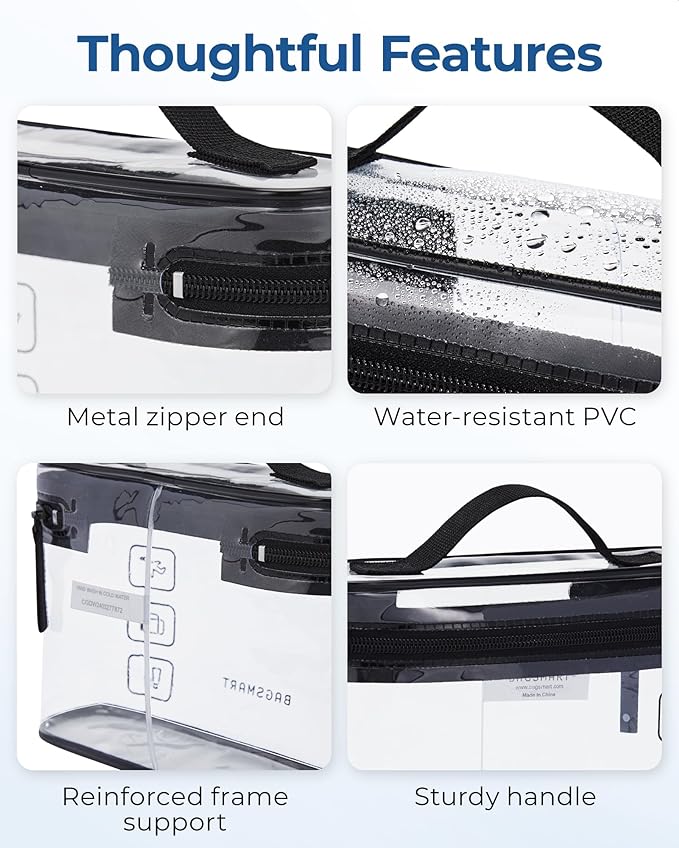 BAGSMART TSA Approved Toiletry Bag, 3 Pack Clear Makeup Cosmetic Bag Organizer, Quart Size Travel Bag for Toiletries, Carry-on Travel Accessories Essentials, Black-3pcs