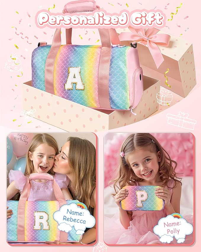 Birthday Gift for Granddaughter-Girl Gym Bag with Shoe Compartment, Kid Personalized Weekender Overnight Bags, Initial Travel Tote with Makeup Pouch, Christmas Gifts for Girls (Letter Z)