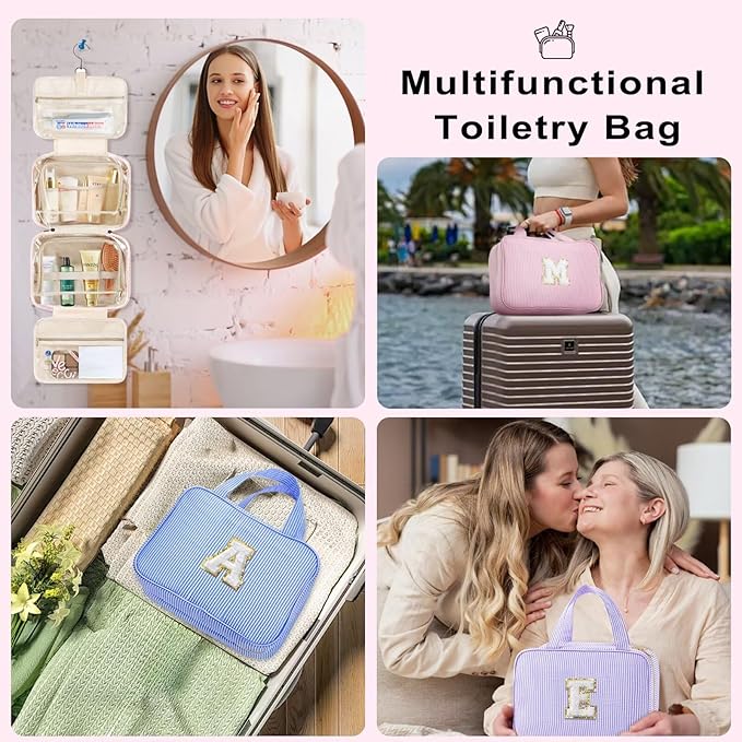 TOPEAST Gifts for Friends - Friendship Gifts for Women, Travel Toiletry Bag for Women, Hanging Toiletry Bag, Monogrammed Initial Tolietry Pouch Makeup Bag - Letter F, Pink