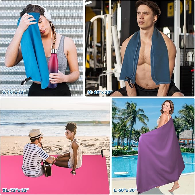 BOGI Microfiber Travel Sports Towel-Quick Dry Towel, Soft Lightweight Microfiber Camping Towel Absorbent Compact Travel Towel for Camping Gym Yoga Swimming Backpacking (L:60''x30''+16''x16''-Hpink)
