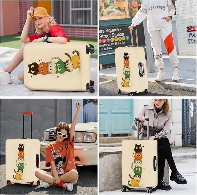 ANNA QUEEN Stacked Cute Cats Luggage Cover, Fun Cat Pile Design, Stretchable, Washable Travel Protector for 28-30 Inch Suitcases