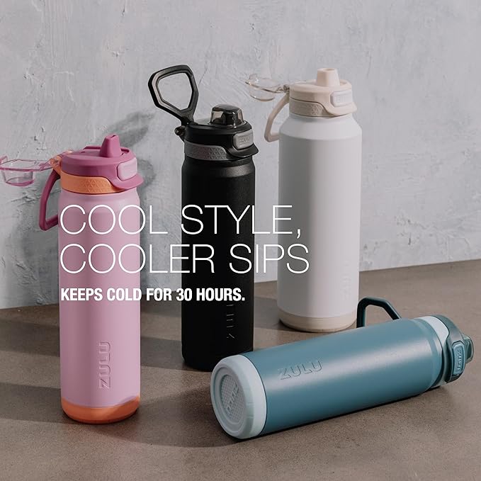 ZULU Powerfill Pro 32oz Stainless Steel Water Bottle with Quick Fill Lid, Triple Walled Vacuum Insulated Metal, Leak Proof Locking Lid, Sip and Chug, Reusable BPA Free, White