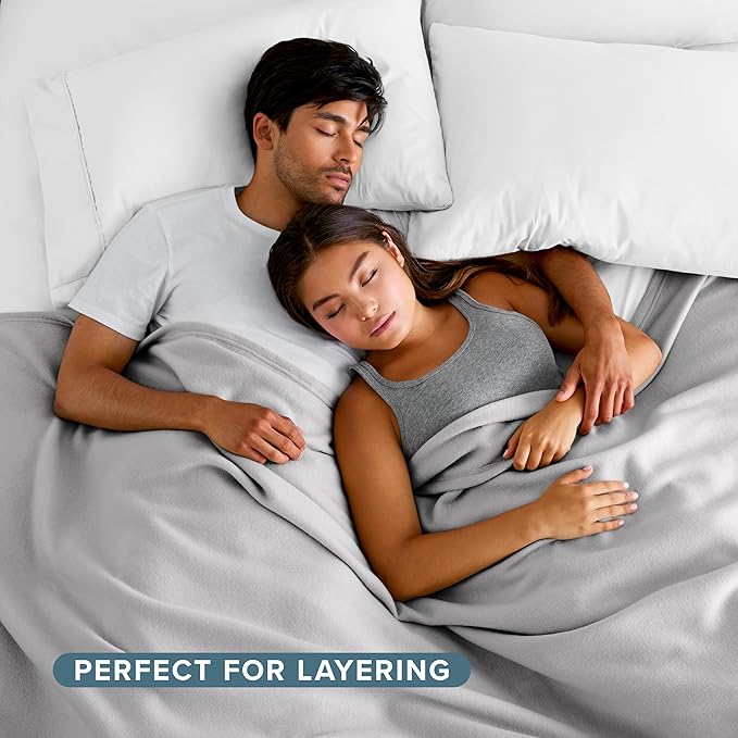 Bare Home Polar Fleece Blanket - Extra Long - Warm & Cozy - Premium Fleece - Throw for Bed, Sofa, Camping, Travel and Cold Nights - Lightweight Blanket (Twin/Twin XL, Light Grey)