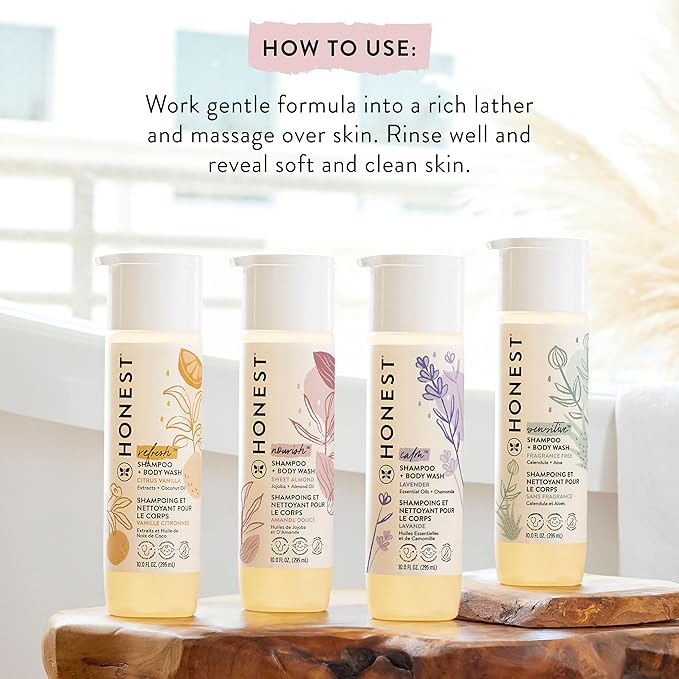 The Honest Company 2-in-1 Cleansing Shampoo + Body Wash | Gentle for Baby | Naturally Derived, Tear-free, Hypoallergenic | Sweet Almond Nourish, 18 fl oz