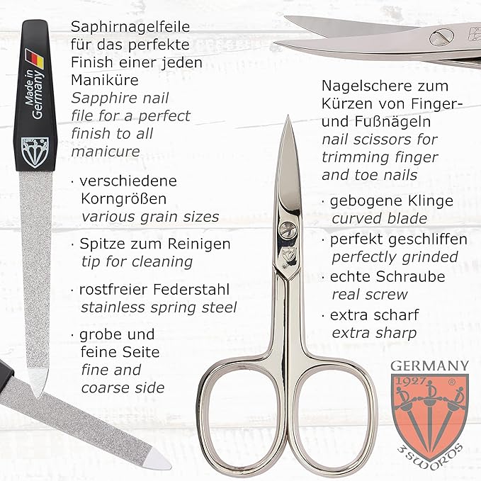 3 Swords Germany - brand quality 10 piece manicure pedicure grooming kit set fashion leather case in gift box, travel setMade by 3 Swords
