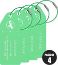 4 PCS Personalized Metal Luggage Tag – Personalized Engraved Suitcase Tag, Backpack Tag, with Matching Color Strap, Waterproof Suitcase Name Badge – Ideal Corporate Gift & Travel Accessory (Green)