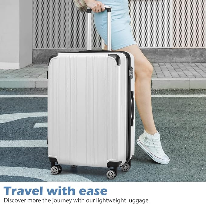 Coolife Luggage Expandable 5 Piece Sets PC+ABS Spinner Suitcase 20 inch 24 inch 28 inch (navy new)
