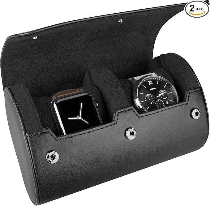 Barton Watch Bands BARTON Watch Roll - Black Recycled Leather Travel Case & Band Storage 2