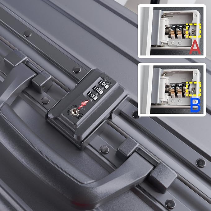 TRAVELKING All Aluminum Carry On Luggage Zipperless Hard Shell Luggage Case with TSA Lock Spinner Alloy Metal Suitcase (Grey, 20")