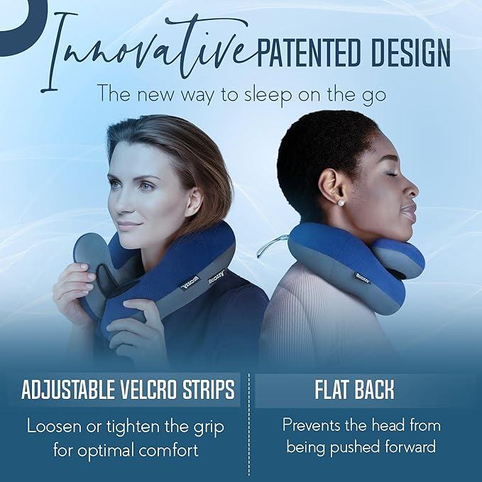 BCOZZY Travel Neck Pillow for Airplane– Patented Double Support for Head, Neck, and Chin. Best for Long Flights, Plane Sleeping, and Car Rides. Adjustable Size. Washable. Carry Bag. Large, Purple