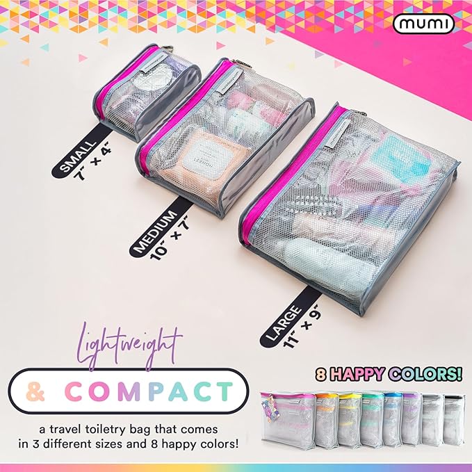 MUMI Travel Toiletry Bag Set of 3 – Clear TSA Approved Toiletry Bags for Women – Reusable Water-Resistant Makeup Organizer Pouches for Skincare, Cosmetics, Travel Accessories, Airport Packing - Orange