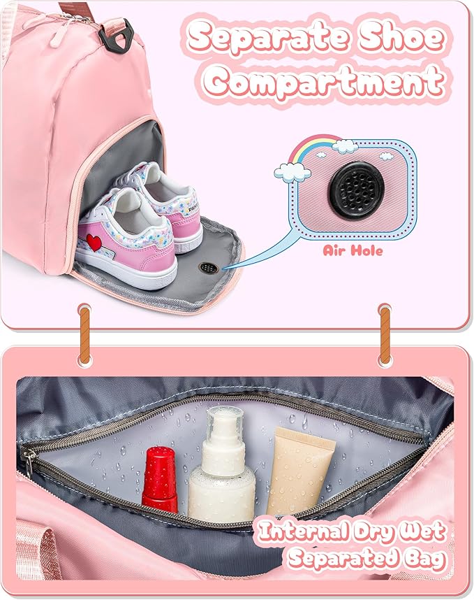 Gifts for 3 4 5 6 7 8 9 Year Old Girls-Girl Gym Bag with Shoe Compartment, Kid Weekender Overnight Bags, Initial Travel Tote with Makeup Pouch, 10 Year Old Girl Birthday Gifts Teen (Letter C)