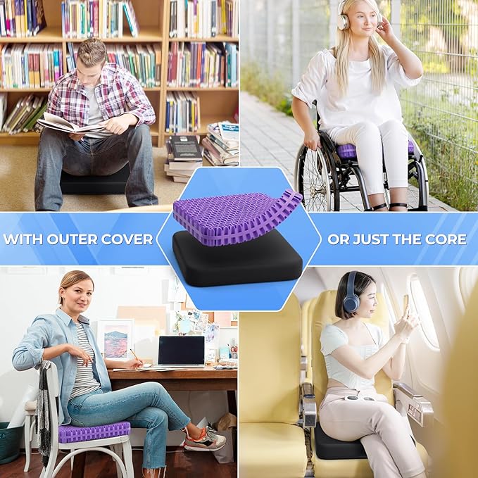 TushGuard Gel Seat Cushion for Long Sitting, Enlarged & Thickened Patent Design Office Chair Seat Cushion, Breathable Cooling Pads for Chairs, Soft Car Cushions for Wheelchair(Large, Black)