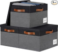 Large Storage Bins with Lids, Foldable Fabric Storage Baskets with Lids, Sturdy Storage Boxes with Labels and 3 PU Handles for Closet Home Bedroom Office (26L, 3 Packs, Grey&Black)