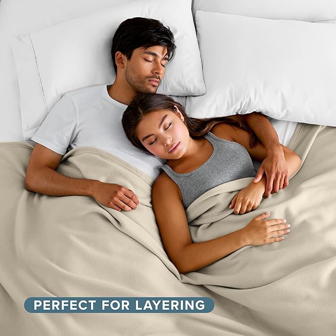 Bare Home Polar Fleece Blanket - Full/Queen - Oyster - Warm & Cozy - Premium Fleece Throw for Bed, Sofa, Camping, Travel and Cold Nights - Lightweight Blanket (Full/Queen, Oyster)