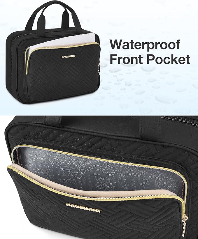 BAGSMART Hanging Travel Toiletry Organizer - Cosmetic Bag for Full Sized Toiletries, Basic-Black