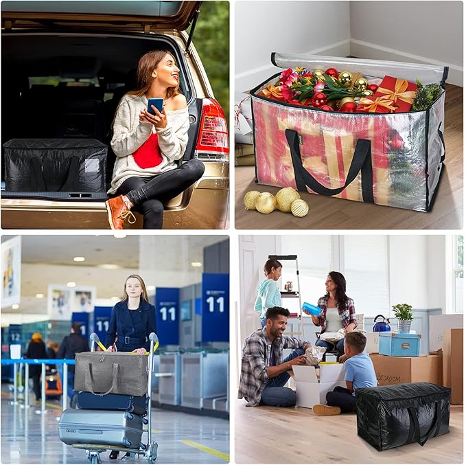 BALEINE 2-Pack Oversized Moving Bags with Reinforced Handles, Heavy-Duty Storage Tote for Clothes, Moving Supplies (Winter Grey, 2-Pack)