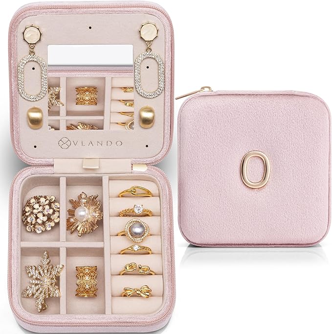 Vlando Graduation Gifts for Her - Travel Accessories & Essentials in Pink - Letter O Jewelry Box