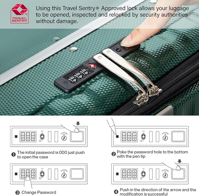 Hanke 24 Inch Checked Luggage Front Opening Rolling Suitcase Hard Sided Luggage with Spinner Wheels Travel Luggagefor Woman Men.(Dark Green)