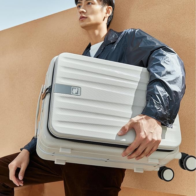 Hanke 26 Inch Large Luggage Suitcase Top Opening Aluminum Frame Travel Luggage Hard Shell Suitcases with Wheels for Woman Men.(Ivory white)