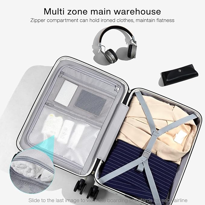 Hanke Grace Expandable Carry On Luggage with Wheels Airline Approved Hard Shell Suitcases with Front Pocket，Top Opening Luggage with TSA Lock for Short Business Travel, Dark Blue.