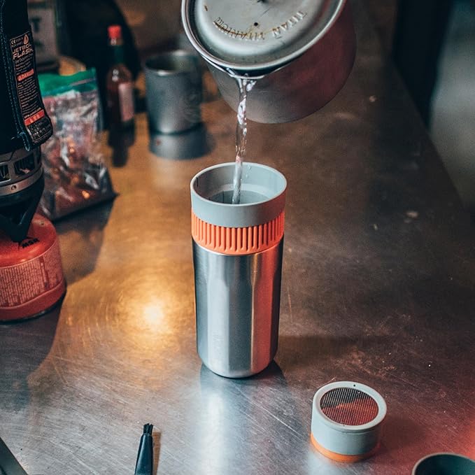WACACO Pipamoka Portable Coffee Maker, Coffee brewer, All-in-one Vacuum Pressured，Insulated Travel Mug, Hand Powered and Filter Pressure Brewer, Stainless Steel Thermo Cup, 10 fl oz
